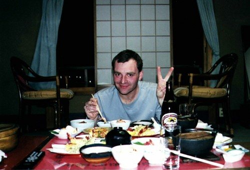 Jeremy at dinner in Kyoto, circa 1999